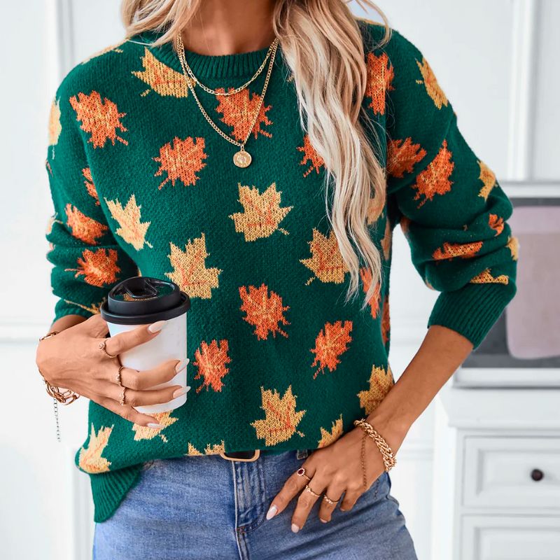 Women's Oversized Sweater | Maple Leaf Knit, Crew Neck, Long Sleeve 2