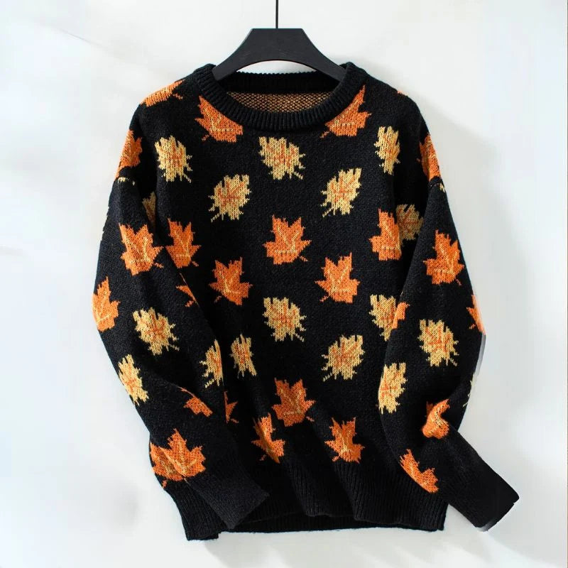Women's Oversized Sweater | Maple Leaf Knit, Crew Neck, Long Sleeve 3