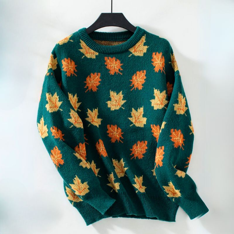 Women's Oversized Sweater | Maple Leaf Knit, Crew Neck, Long Sleeve 4