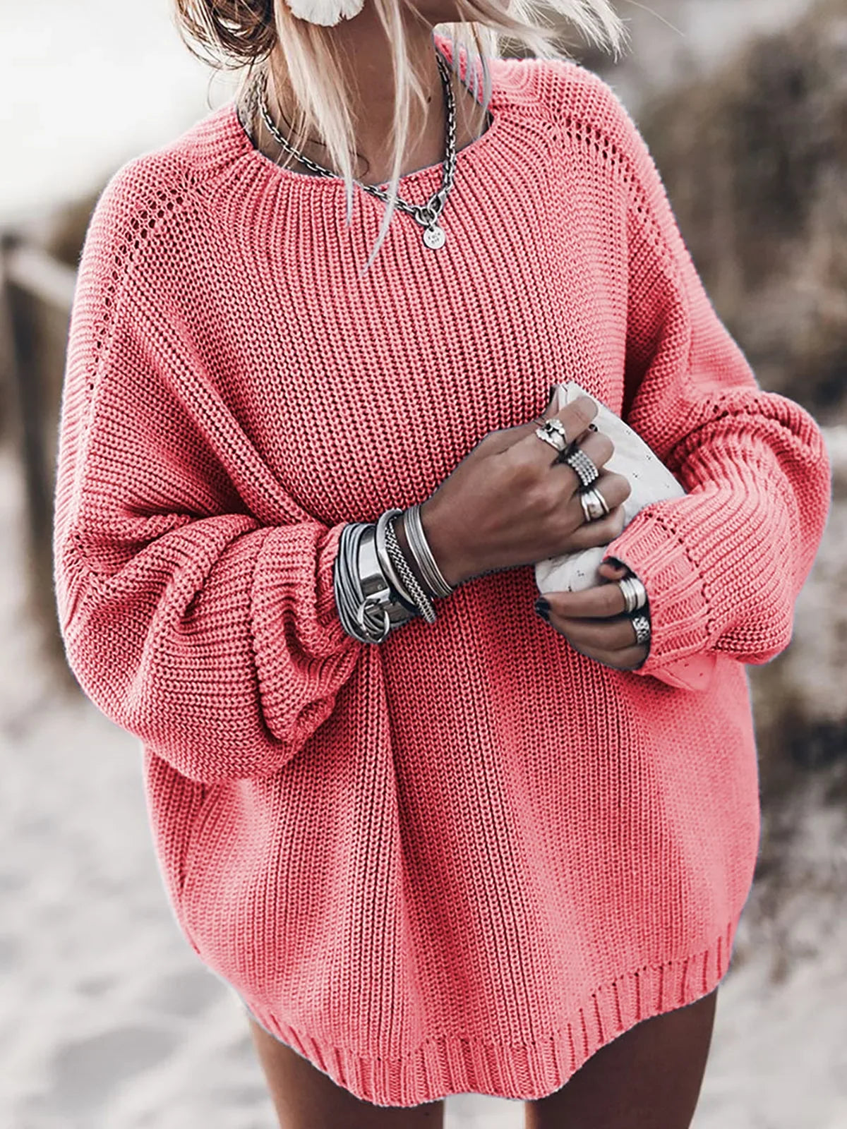 Women's Oversized Sweater | Ribbed Knit, Balloon Sleeves, Relaxed Fit 2