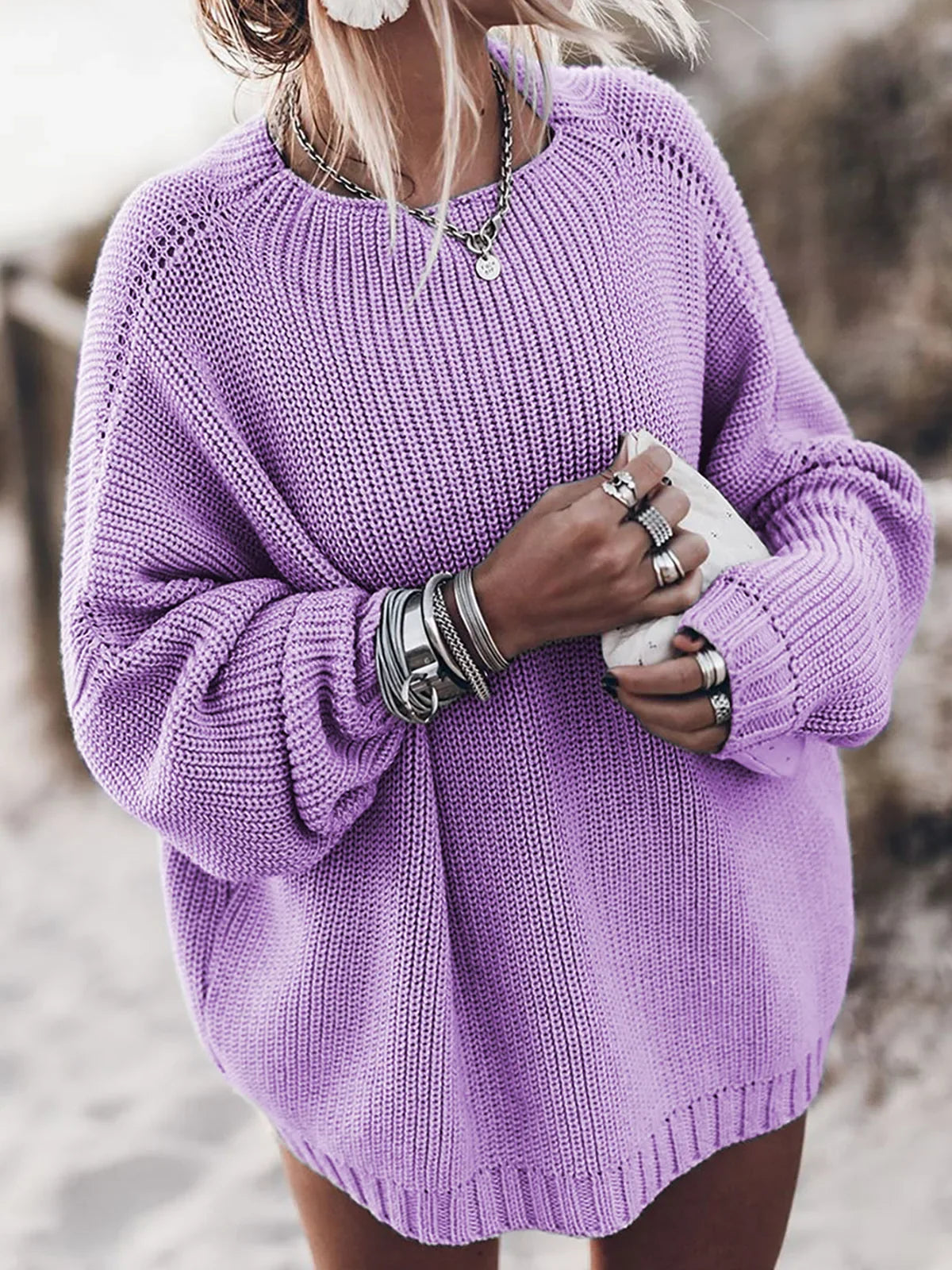 Women's Oversized Sweater | Ribbed Knit, Balloon Sleeves, Relaxed Fit 4