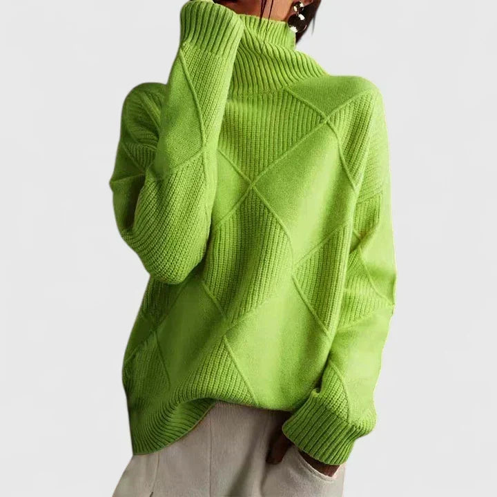 Women's Oversized Sweatshirt | Diamond Quilted Knit, Turtleneck, Long Sleeve 0