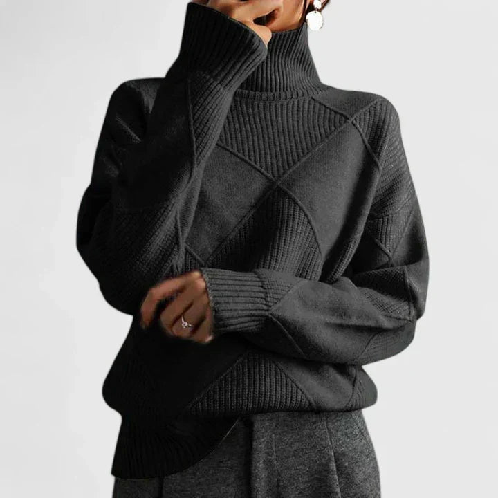 Women's Oversized Sweatshirt | Diamond Quilted Knit, Turtleneck, Long Sleeve 2