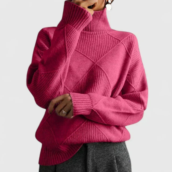 Women's Oversized Sweatshirt | Diamond Quilted Knit, Turtleneck, Long Sleeve 5