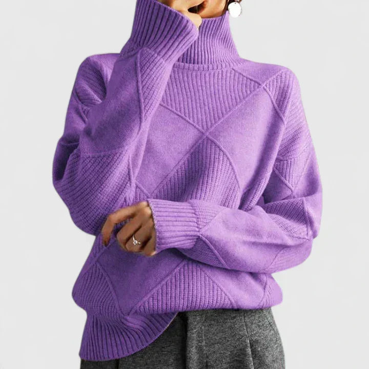 Women's Oversized Sweatshirt | Diamond Quilted Knit, Turtleneck, Long Sleeve 6