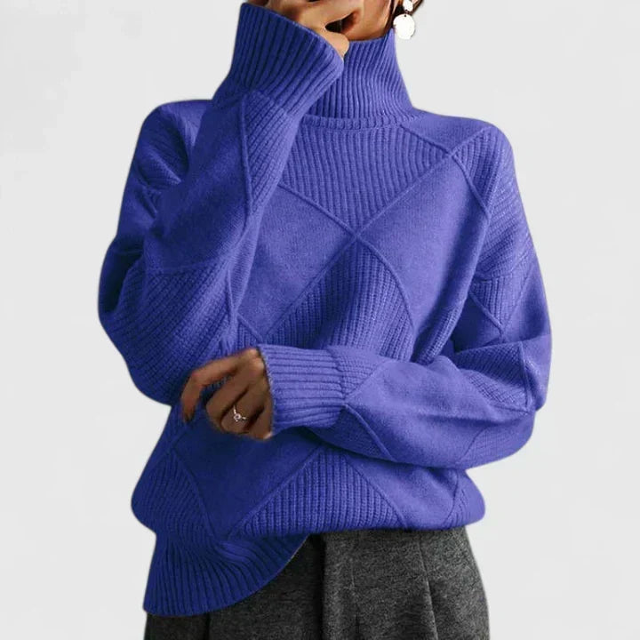 Women's Oversized Sweatshirt | Diamond Quilted Knit, Turtleneck, Long Sleeve 7