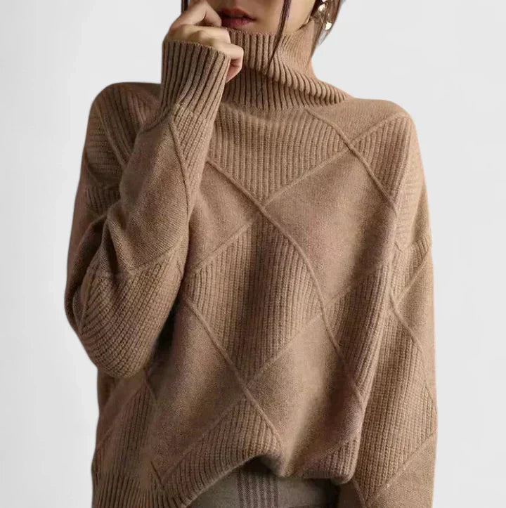 Women's Oversized Sweatshirt | Diamond Quilted Knit, Turtleneck, Long Sleeve 8