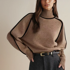 Women's Oversized Sweatshirt | Soft Ribbed Knit, Turtleneck, Batwing Sleeves 0