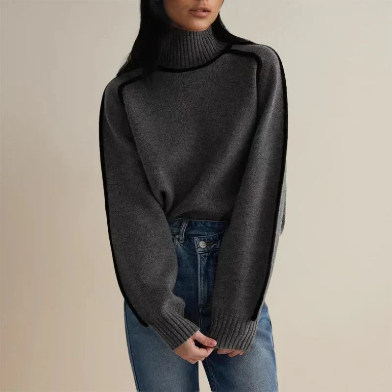 Women's Oversized Sweatshirt | Soft Ribbed Knit, Turtleneck, Batwing Sleeves 1