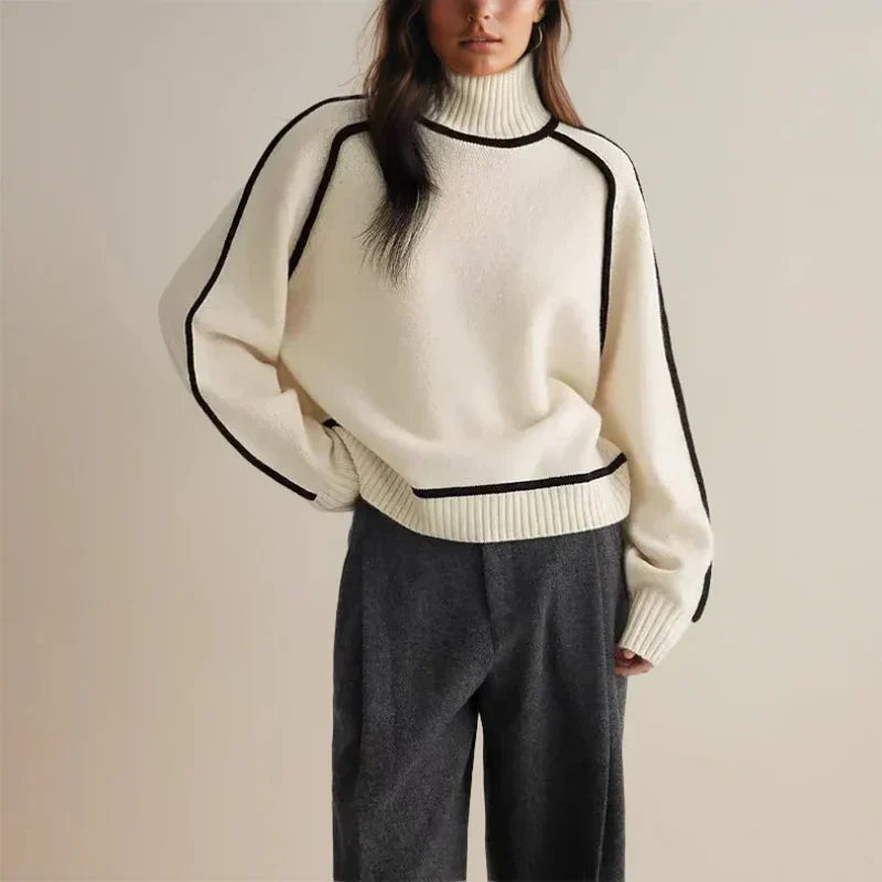 Women's Oversized Sweatshirt | Soft Ribbed Knit, Turtleneck, Batwing Sleeves 2