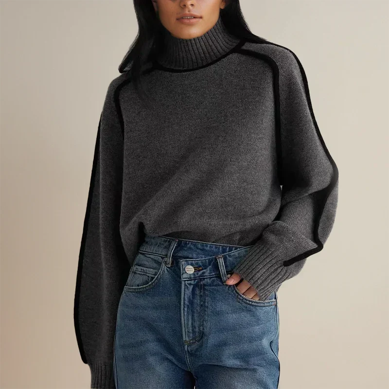 Women's Oversized Sweatshirt | Soft Ribbed Knit, Turtleneck, Batwing Sleeves 3