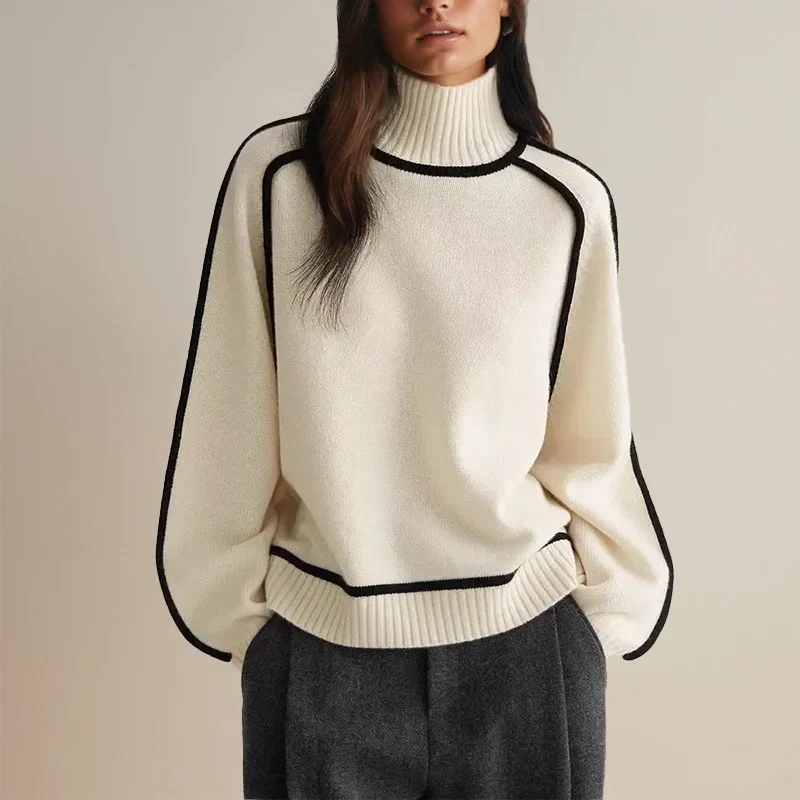 Women's Oversized Sweatshirt | Soft Ribbed Knit, Turtleneck, Batwing Sleeves 4