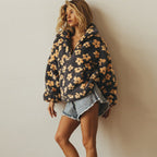 Women's Oversized Teddy Fleece Jacket | Floral Print, Half Zip, Cozy Casual Wear 2