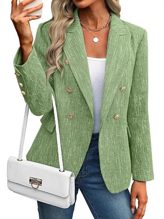 Women's Oversized Tweed Blazer | Double-Breasted, Loose Fit, Gold Button Detail 7