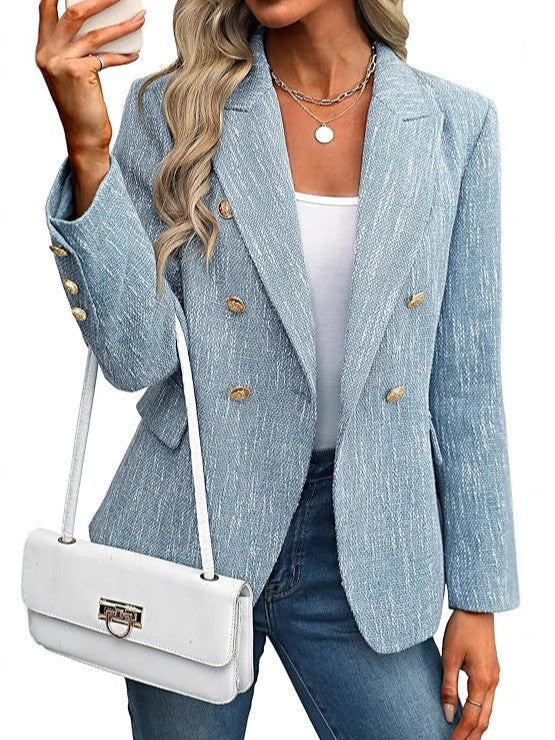 Women's Oversized Tweed Blazer | Double-Breasted, Loose Fit, Gold Button Detail 8