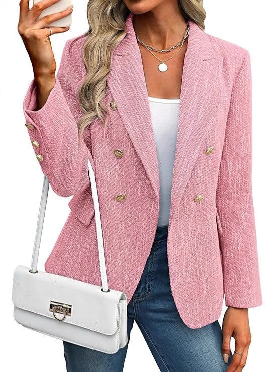 Women's Oversized Tweed Blazer | Double-Breasted, Loose Fit, Gold Button Detail 9