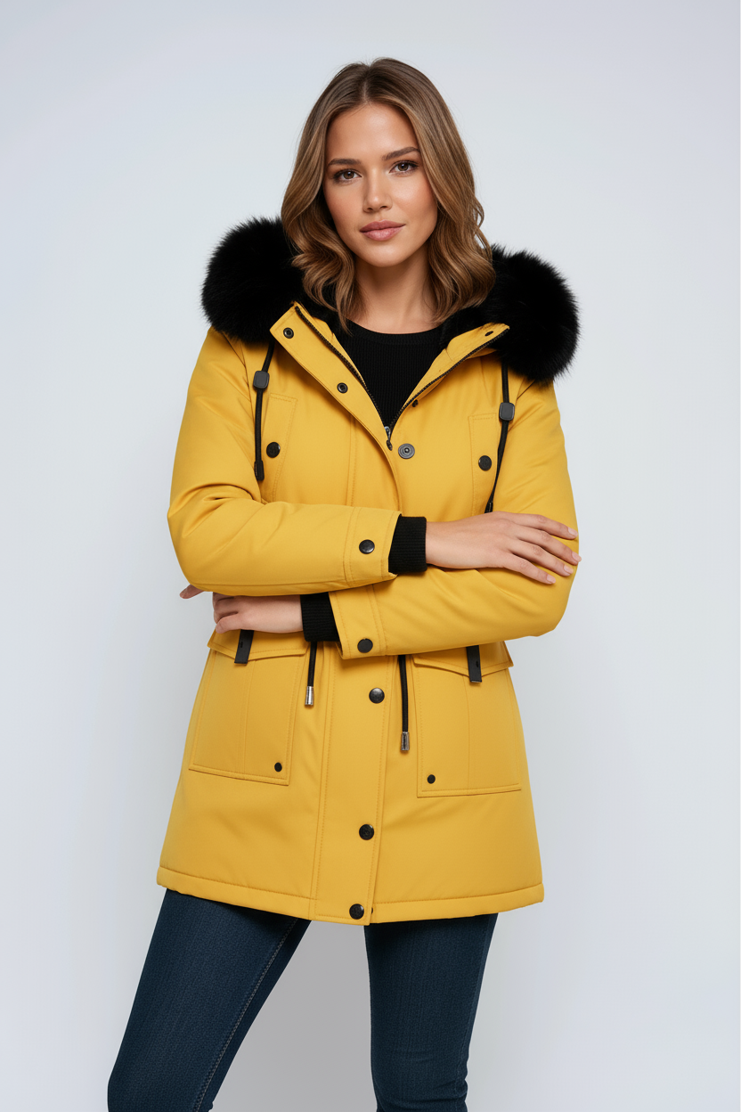 Women's Parka Jacket | Faux Fur Hood, Adjustable Waist, Double Closure 2