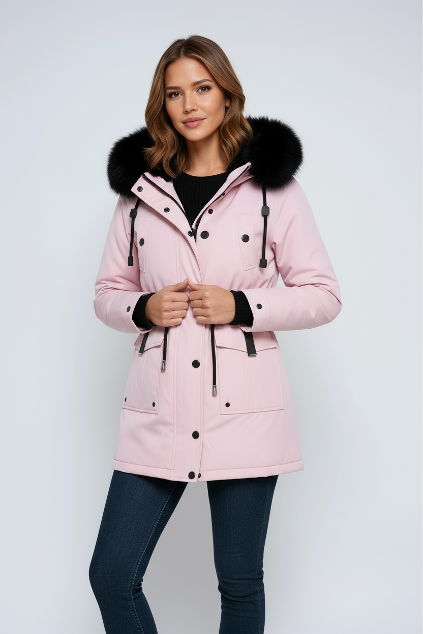 Women's Parka Jacket | Faux Fur Hood, Adjustable Waist, Double Closure 4