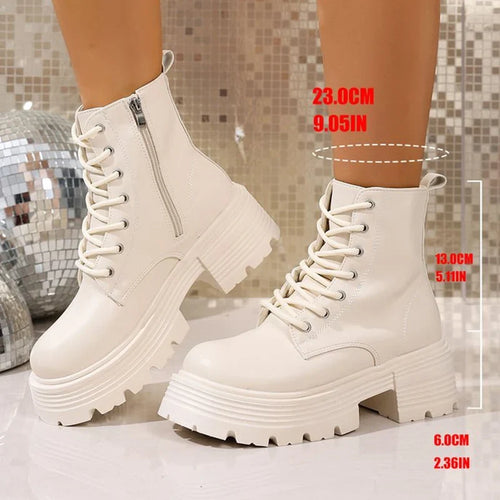 Women's Platform Heeled Booties | Chunky Heel, Side Zip, Leather-Look 0