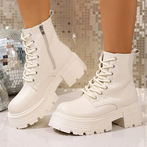 Women's Platform Heeled Booties | Chunky Heel, Side Zip, Leather-Look 1