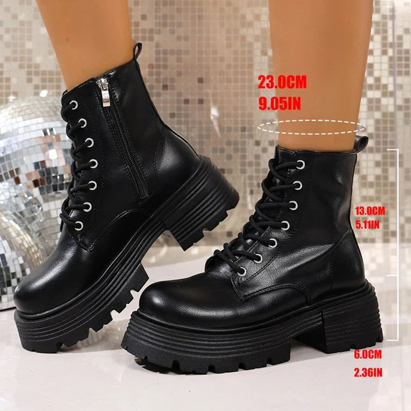 Women's Platform Heeled Booties | Chunky Heel, Side Zip, Leather-Look 7