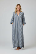 Women's Plus Size Summer Dress | Mediterranean Striped, Relaxed Fit Kaftan 0
