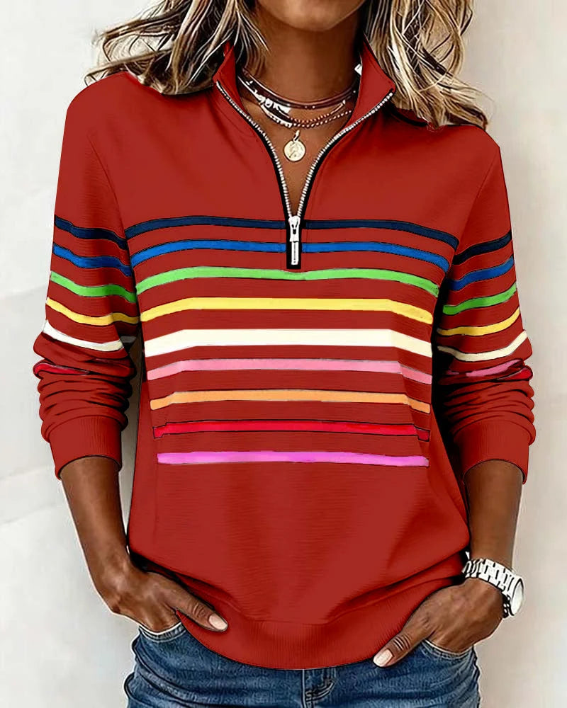 Women's Quarter Zip Sweatshirt | Striped Bands, Ribbed Cuffs, Soft Knit 10