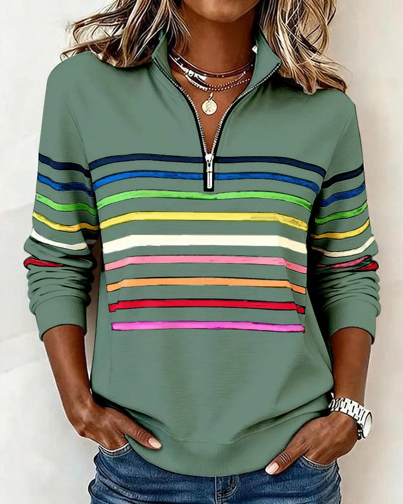 Women's Quarter Zip Sweatshirt | Striped Bands, Ribbed Cuffs, Soft Knit 11