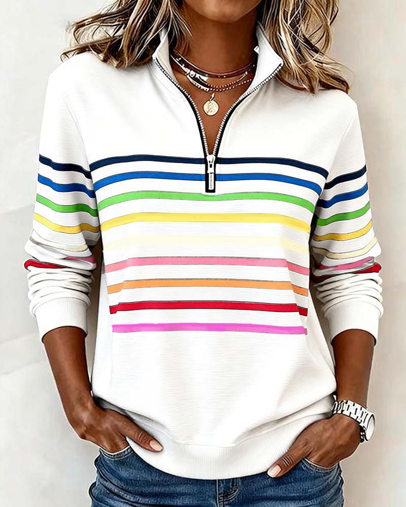 Women's Quarter Zip Sweatshirt | Striped Bands, Ribbed Cuffs, Soft Knit 6