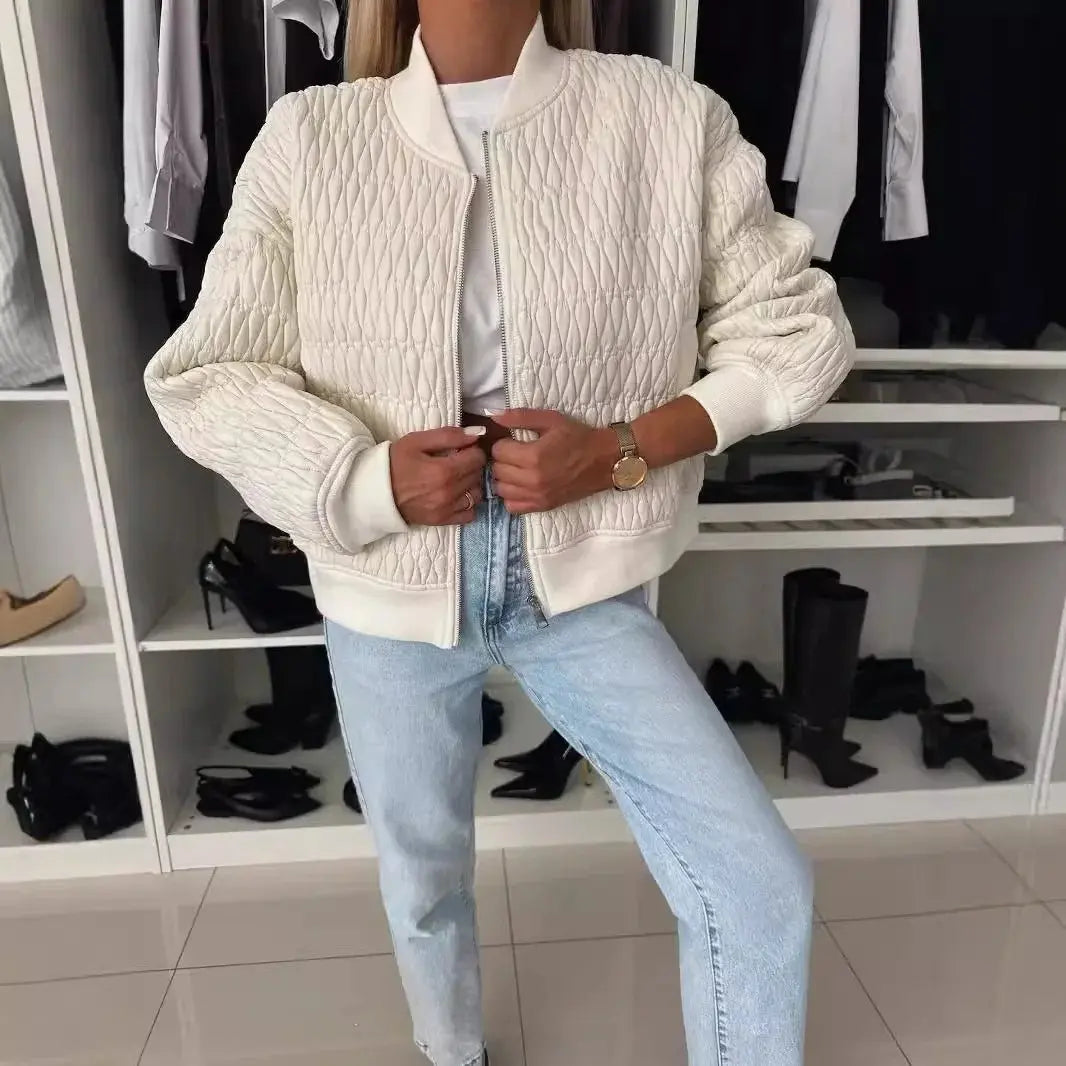Women's Quilted Bomber Jacket | Diamond Pattern, Classic Fit, Zip Front 0
