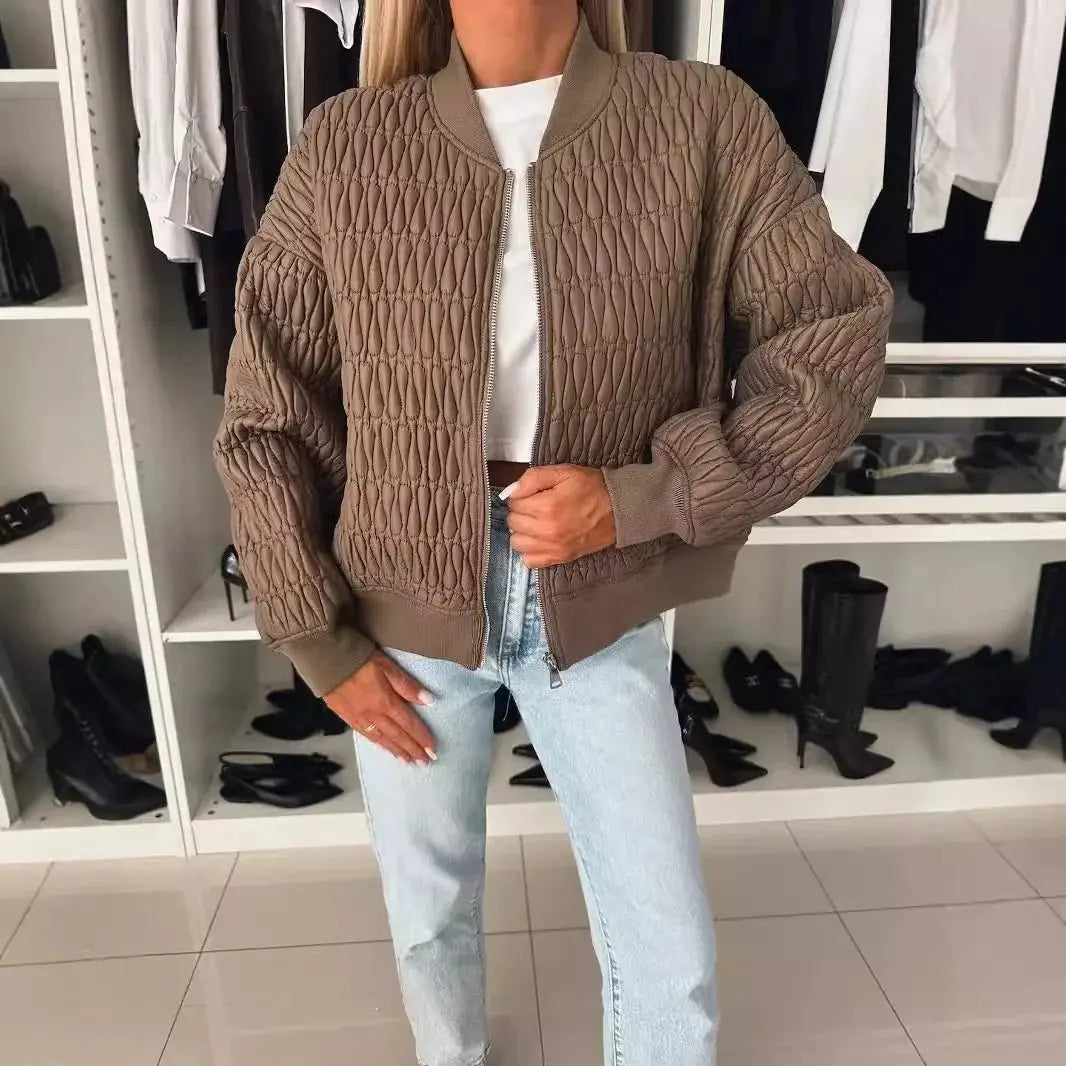 Women's Quilted Bomber Jacket | Diamond Pattern, Classic Fit, Zip Front 7