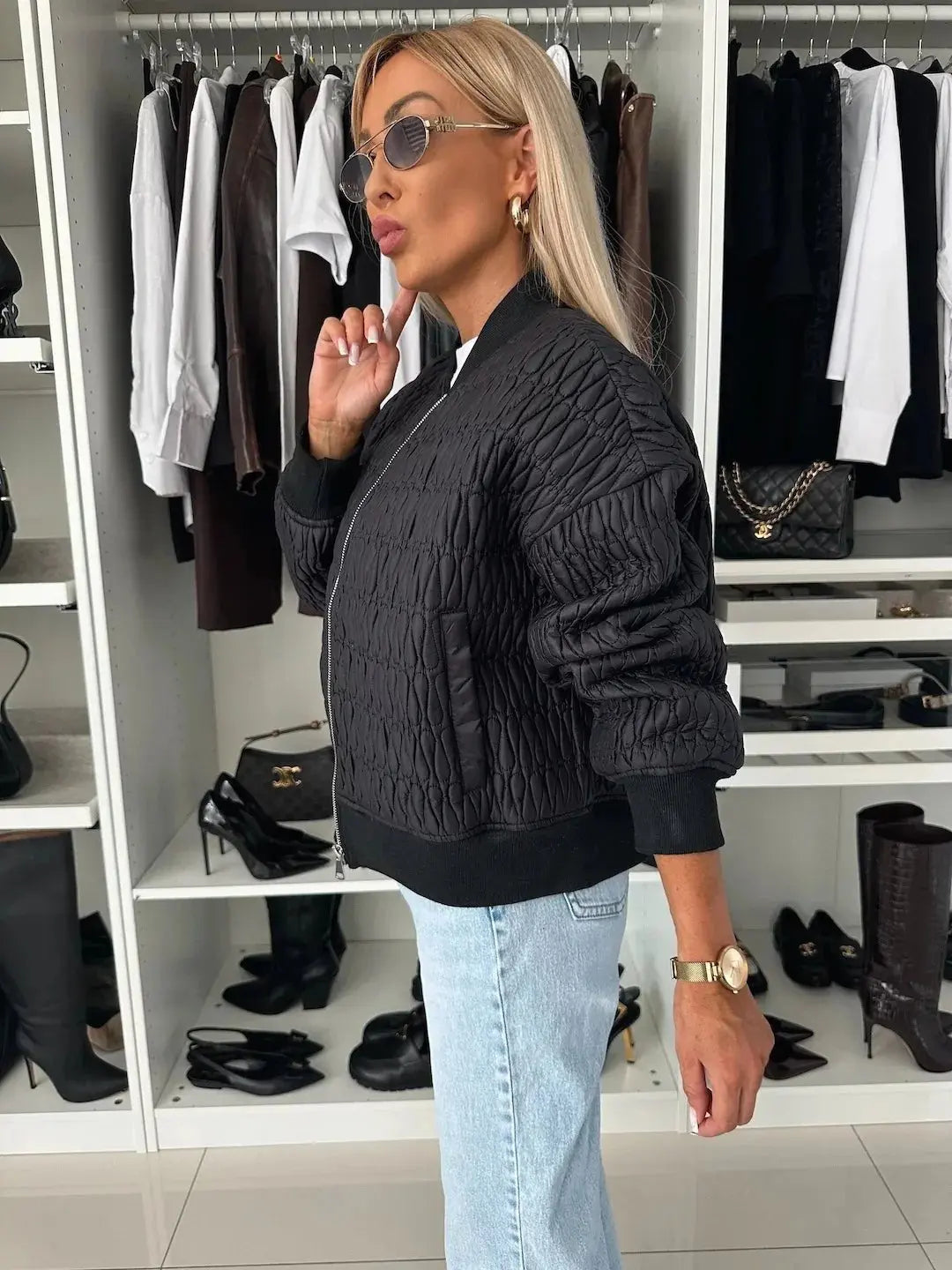 Women's Quilted Bomber Jacket | Diamond Pattern, Classic Fit, Zip Front 9