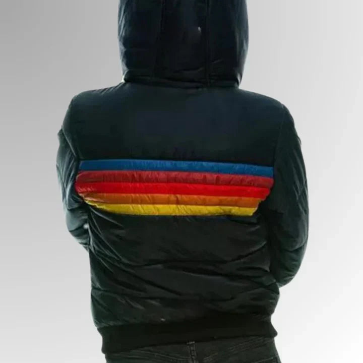 Women's Quilted Puffer Jacket | Retro Multicolored Design with Hood and Zip 5