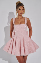 Women's Sequin Mini Dress | Flared Skirt with Bow Detail, Elegant Cocktail Dress 0
