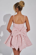 Women's Sequin Mini Dress | Flared Skirt with Bow Detail, Elegant Cocktail Dress 3