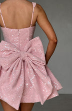 Women's Sequin Mini Dress | Flared Skirt with Bow Detail, Elegant Cocktail Dress 6