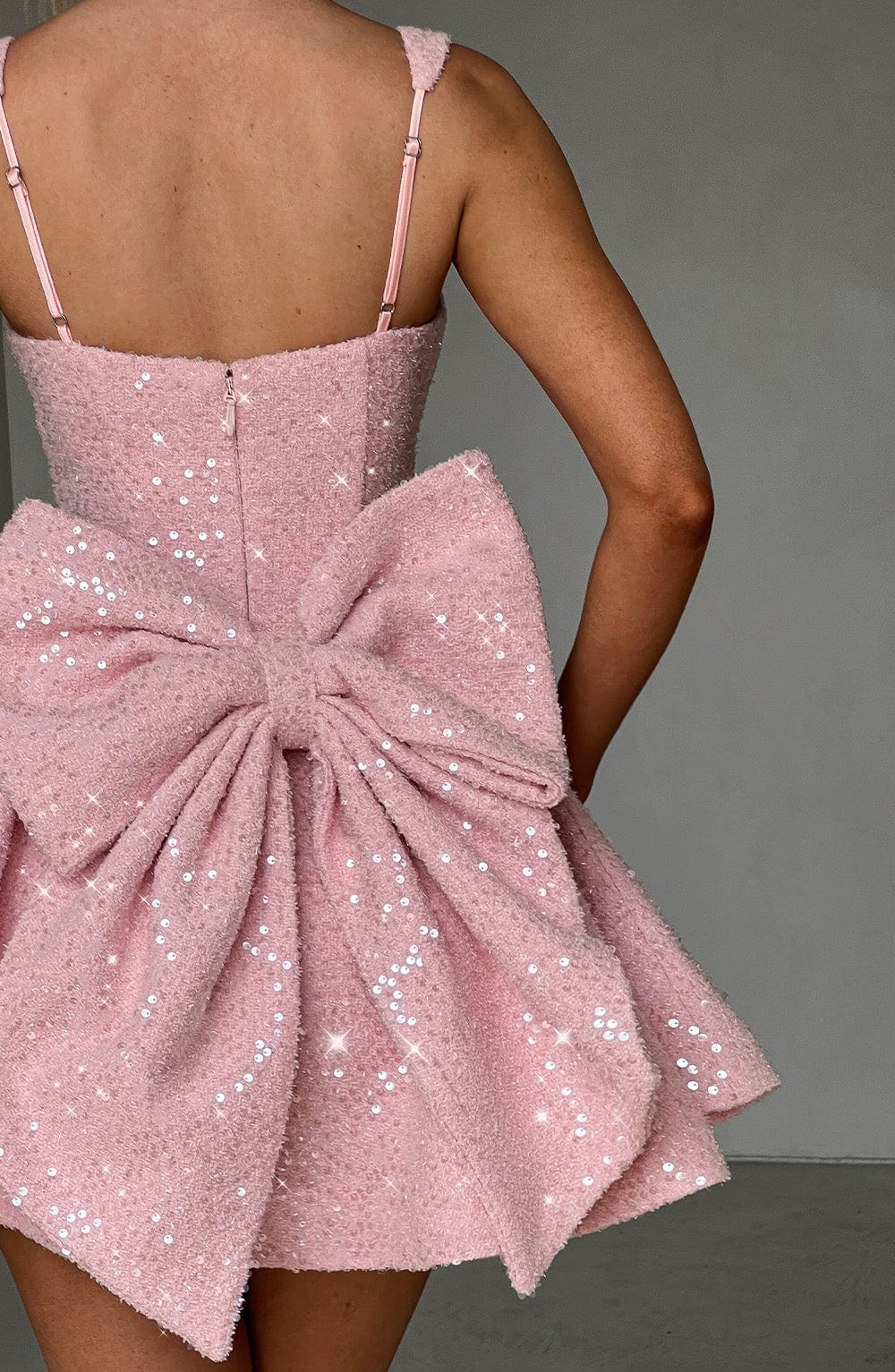 Women's Sequin Mini Dress | Flared Skirt with Bow Detail, Elegant Cocktail Dress 6