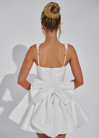 Women's Sequin Mini Dress | Flared Skirt with Bow Detail, Elegant Cocktail Dress 8