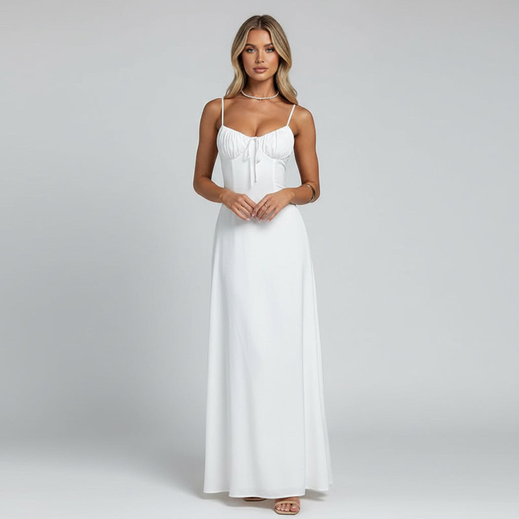 Women's Sleeveless Maxi Dress | Lightweight Fabric, Ruched Bodice, Elegant Summer Style 0