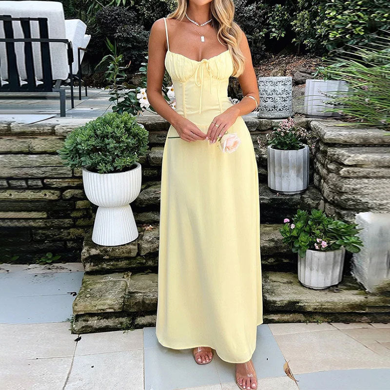 Women's Sleeveless Maxi Dress | Lightweight Fabric, Ruched Bodice, Elegant Summer Style 1