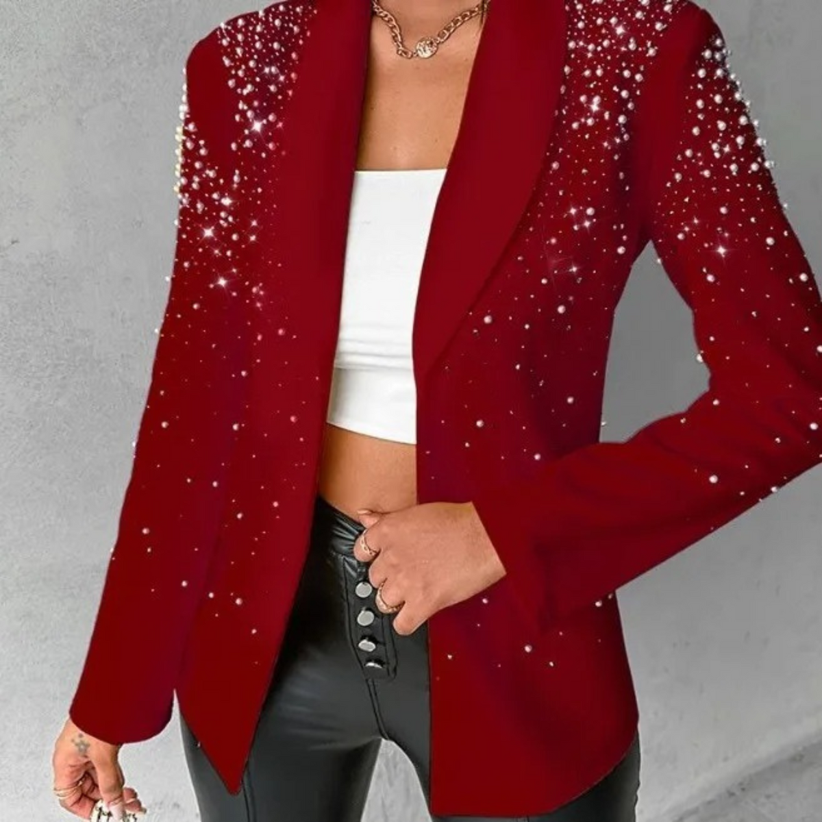 Women's Slim Blazer | Tailored Fit, Pearl Details, Elegant Style 3