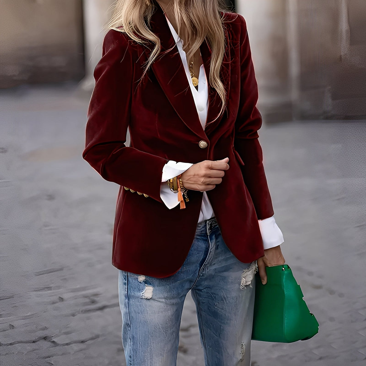 Women's Slim Velvet Blazer | Fitted Cut, Elegant Gray 2