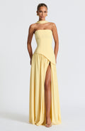 Women's Strapless Maxi Dress | Black, Asymmetric Waist, High Slit 0