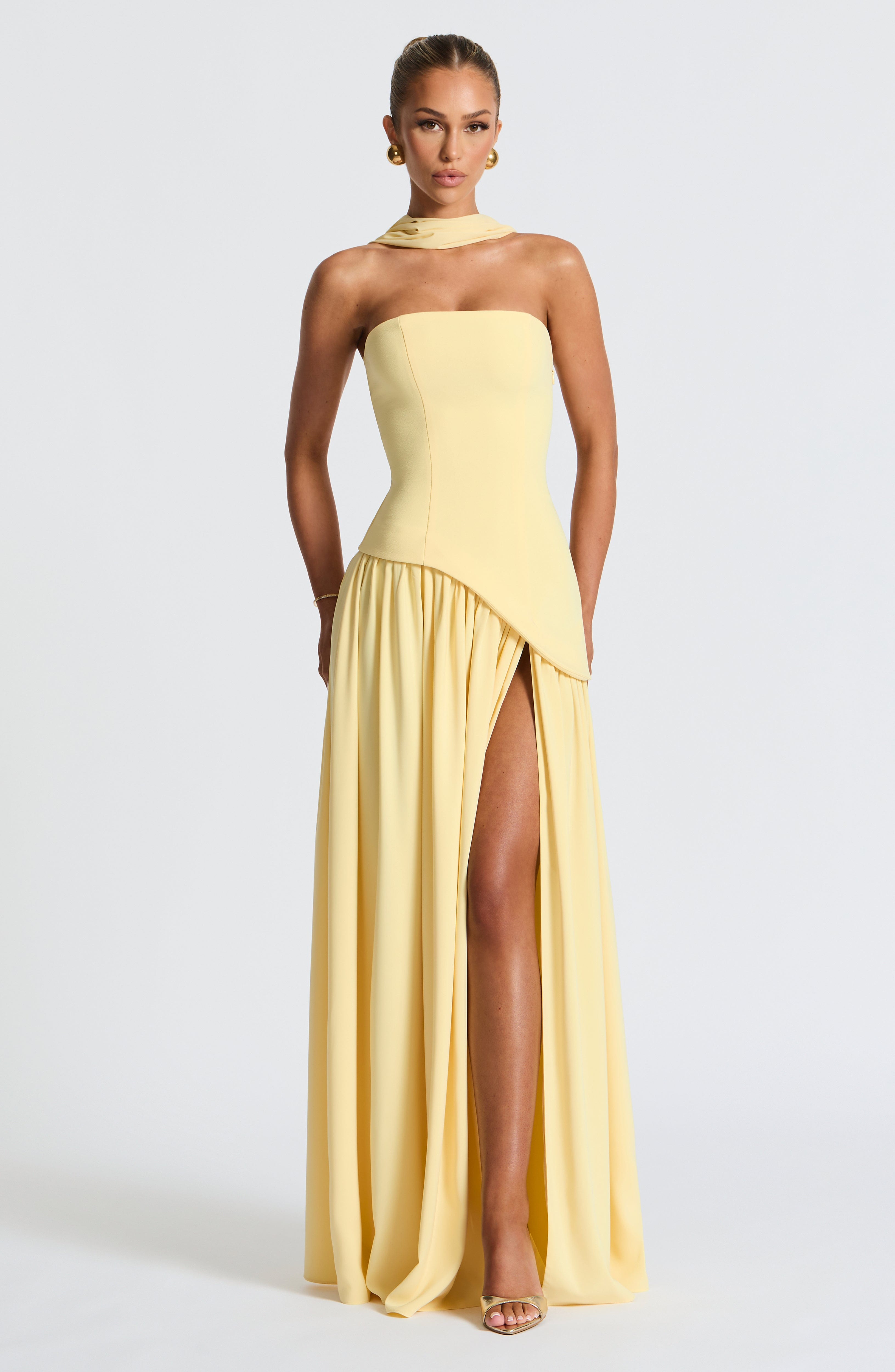 Women's Strapless Maxi Dress | Black, Asymmetric Waist, High Slit 0