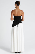 Women's Strapless Maxi Dress | Black, Asymmetric Waist, High Slit 3