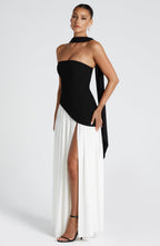 Women's Strapless Maxi Dress | Black, Asymmetric Waist, High Slit 4