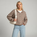 Women's Striped Cardigan | Soft Fluffy Knit, Relaxed Fit 0