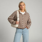 Women's Striped Cardigan | Soft Fluffy Knit, Relaxed Fit 0