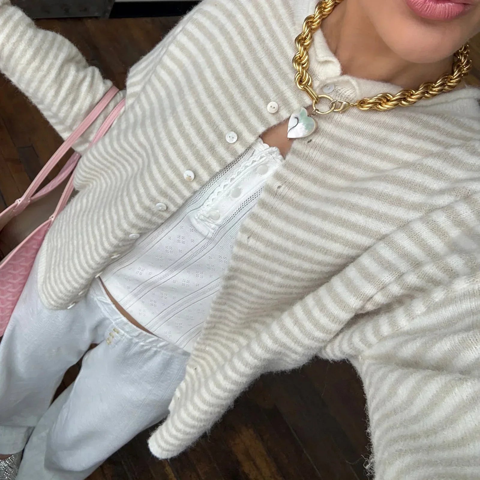 Women's Striped Cardigan | Soft Fluffy Knit, Relaxed Fit 1