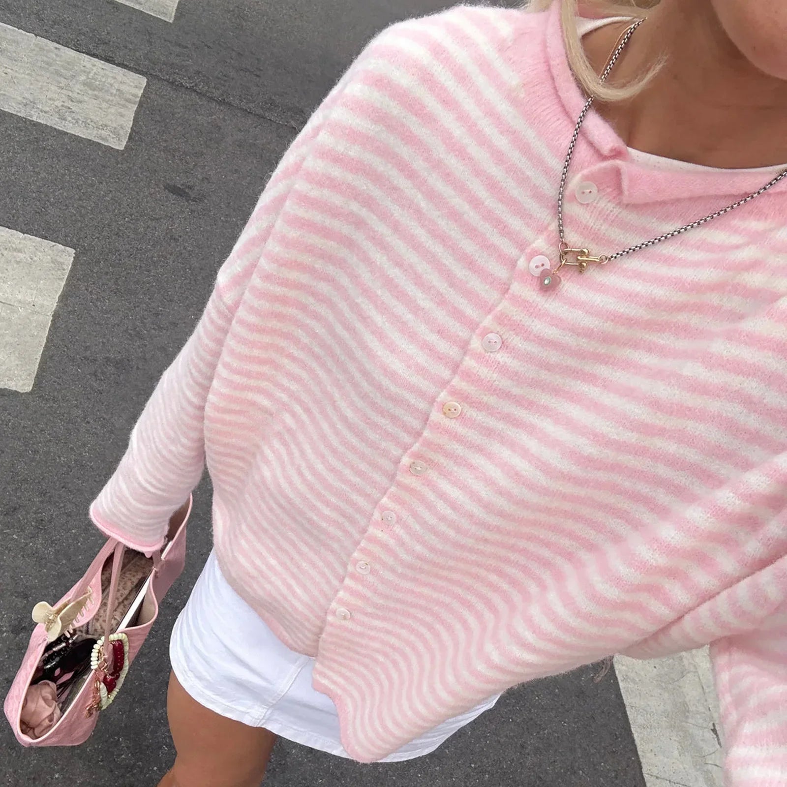 Women's Striped Cardigan | Soft Fluffy Knit, Relaxed Fit 3